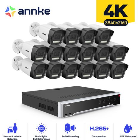 ANNKE Cámara de seguridad exterior,32ch NVR 16× cámara PoE detección movimiento visión nocturna kit de videovigilancia (1/5)