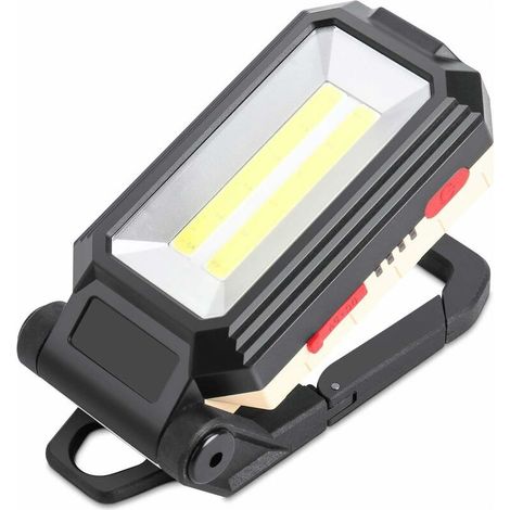 Projecteur de chantier LED rechargeable avec base magnétique et crochet de suspension, 4 modes de luminosité, lampe d'inspection réglable à 180 ° pour réparation de camping et de secours (1/5)