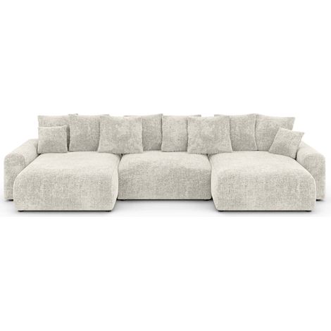 OLI - Canapé panoramique convertible tissu chenille 5 places Blanc (1/5)