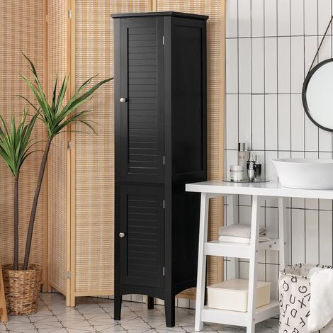 COSTWAY Mobile da Bagno Alto con 2 Ante, Armadio da Terra con 5 Vani, Mobile Colonna per Bagno Cucina Soggiorno, 37 x 37 x 160 cm (Nero) (1/5)
