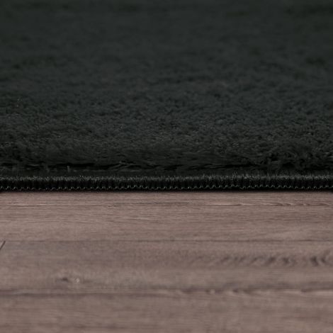 Tapis de salon à poils courts, uni, design moderne, lavable 80 cm x 300 cm x 14 mm, Noir, Rectangulaire