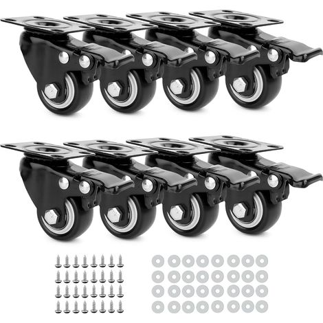 8 Pièces Roulettes pour Meubles 40mm - Charge Lourde Jusqu'à 200KG avec 8 Frein - Pivotantes avec Vis et Rondelles pour Transport, Table, Armoire (1/5)