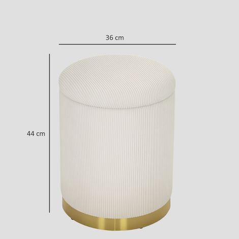 Tabouret de rangement avec couvercle, piètement en acier, assise rembourrée ronde avec patins antidérapants, aspect corde, 36 x 36 x 44 cm blanc crème (1/5)