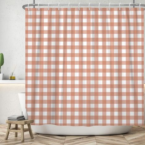 150x180cm Rideau de Douche à Carreaux Orange Blanc Buffalo rayé Rideau de Douche Rustique Ferme Classique esthétique Rideau de Douche Salle de Bains décoration avec Crochet (1/5)