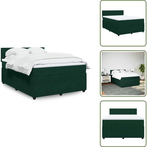 Materasso in velluto - vidaXL Giroletto a Molle con Materasso Verde Scuro 140x190 cm Velluto - Letto con doghe