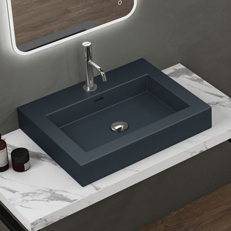 doporro Lavabo Suspendu Vasque à Poser Gris Noir Mat 60cm Lave Mains Rectangulaire Colossum18 60x48x10cm (1/5)