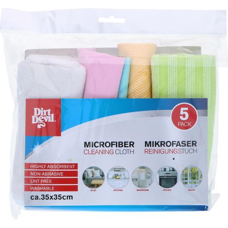 Paños de microfibra dirt devil 5 piezas 35x35 cm lavables