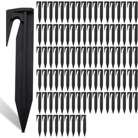 100 piquets de sol - Clous de sol - 8,5 x 2 cm - Plastique - Piquets - Zwart - Pour fixer les câbles des robots tondeuses - Accessoires de vêtements pour bébé pour robots tondeuses (1/5)