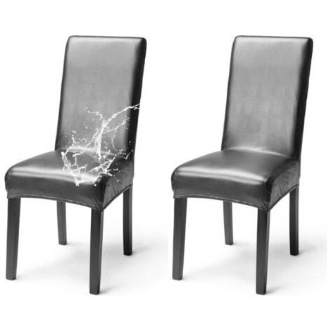 2 Pack Waterproof Faux Leather Chair Covers - Perfect Fit - Dustproof and Anti-Scratch Protection - for Dining Room, Restaurant, Hotel (1/5)