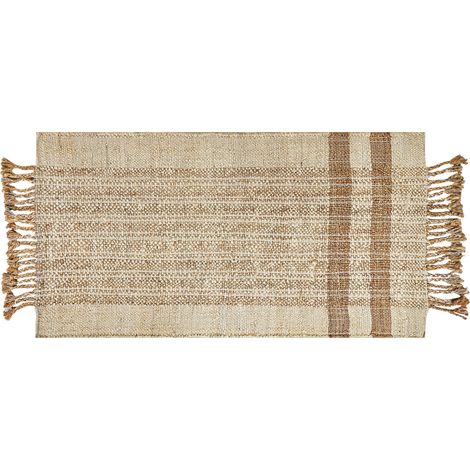Alfombra de yute beige arena natural 80 x 150 cm a mano geométrico borlas Ortaoba