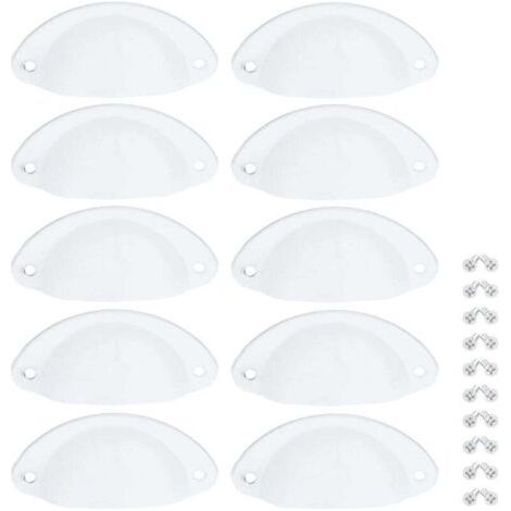 10 Pcs Poignée Blanc de Meuble Coquille Vintage Poignée pour Tiroir Armoire 82mm Bouton Porte Placard avec Vis