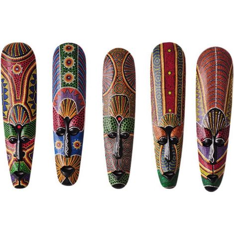 Masque Murale En Bois - Masque Africain Sculpté À La Main - Décoration Murale Pour Salon Bar Ou Intérieur - Hauteur 25 cm - 1 Pièce (1/5)
