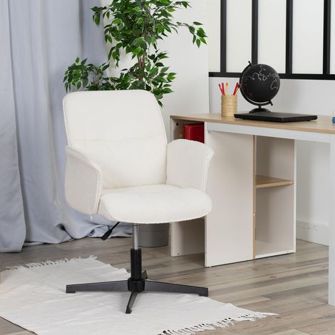Meuble Cosy Fauteuil de Bureau Chaise de Coiffeuse Ergonomique Siège Pivotant Hauteur Réglable avec Accoudoir en Bouclette sans roulettes Jambes Croisées Capacité 120 kg Blanc (1/5)