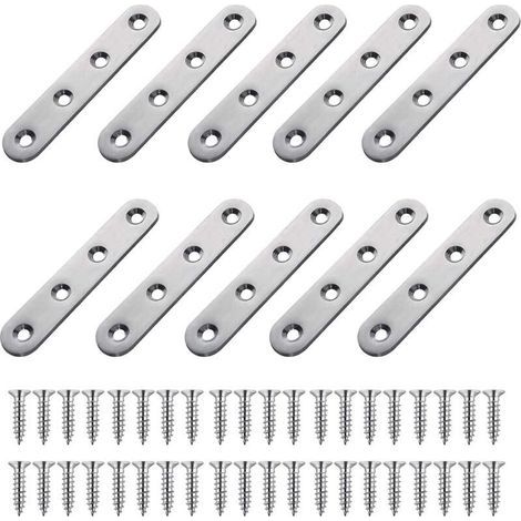 Equerre Plate Fixation Inox,10 Pièces Pattes D'assemblage Perforée Plates Metal, Supports de Fixation Droits Plats(77x16mm) (1/4)