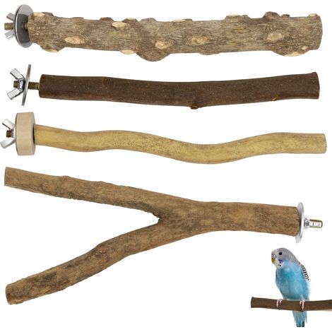 Perchoir Naturel pour Oiseaux, 4 Pièces en Bois Rugueux pour Cage à Perruches et Perroquets (1/5)