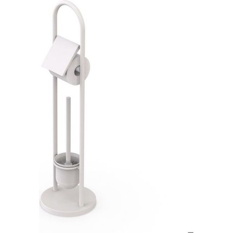 Support Papier Toilette Sur Pied - Brosse WC Avec Support - Acier Inoxydable - H 79 cm - Blanc (1/5)