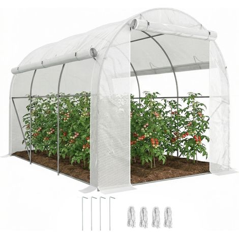 Pour potager et plantes Serre tunnel 6 m² de jardin 3x2 m 1 porte 2 parois latérales zippées 6 fenêtres blanc (1/5)
