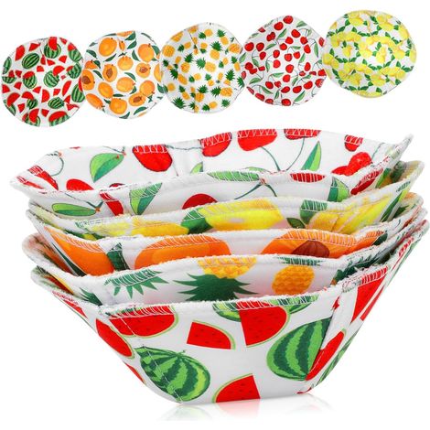 Lot de 5 Porte-Bols Isolants et Protèges-Bols pour Micro-Ondes en Coton Polyester Antidérapant et Portable Cuisine et Table à Manger (1/5)