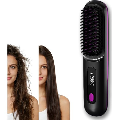 Peigne plat portable adapté aux cheveux courts, facile à transporter en voyage, doté d'un écran LCD de température et est un mini peigne de coiffure sans fil à chauffage rapide. (1/5)