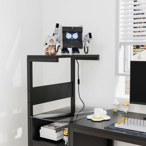 Bureau ordinateur avec prise électrique étagères rangement ports USB. Station de charge PC pour bureau à domicile,noir. (1/5)