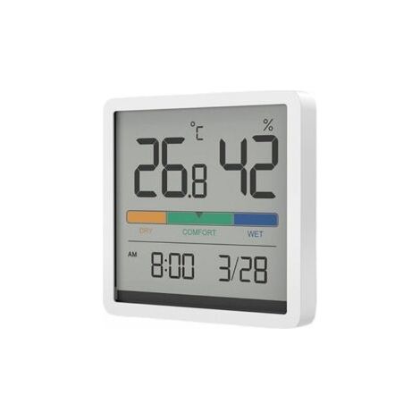 (Blanc) Hygrometer Thermometer für Innenräume, digitales Schreibtischthermometer mit Temperatur- und Feuchtigkeitsüberwachung, präzises Raumthermometer mit Feuchtigkeitsanzeige und Uhr (1/5)