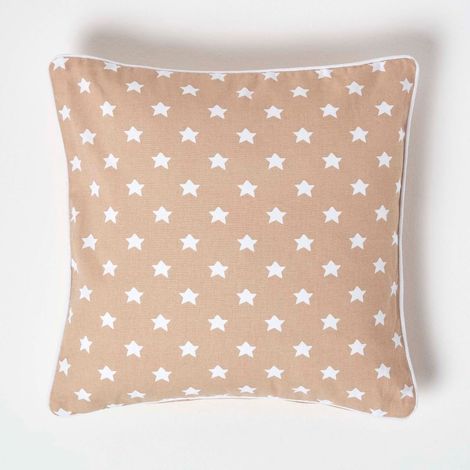 HOMESCAPES Cotton Beige Stars Cushion Cover, 45 x 45 cm