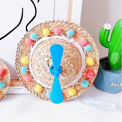 (bleu)chapeau De Soleil En Paille Pour Petit Animal De Compagnie, Joli Chapeau De Costume Pour Chiens, Chiots, Mini Chapeau De Protection Contre (1/5)
