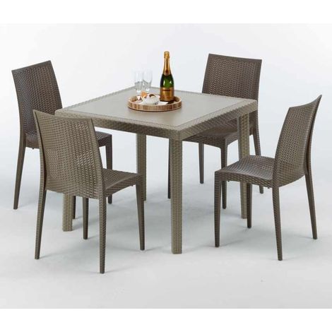 Mesa Cuadrada Beige 90x90 cm y 4 Sillas De Colores Elegance