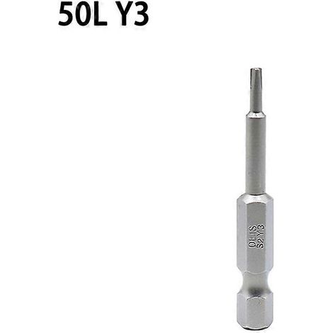 tournevis tri-wing en forme de Y de 50 mm avec mandrin hexagonal de 6,35 mm (1/4 pouce) et embouts en Y de type Y3, Y4, Y5, Y6 et Y8.