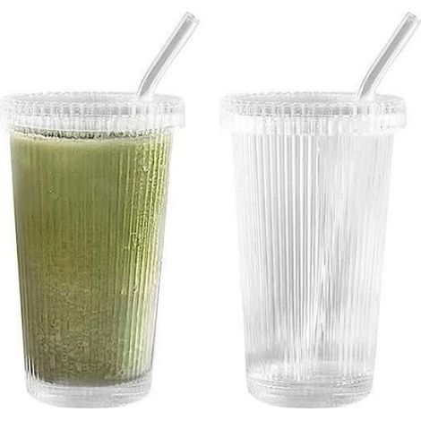 Tasse à café - Verre - 7.814CM - Avec paille et couvercle - Transparent - Écologique transparent mul VERRE A EAU AVEC OU SANS PIED (1/4)