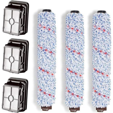 1866 Filtre d'aspirateur et rouleau de brosse multi-surfaces doux 1868 compatible avec Bissell CrossWave Pièce de rechange  1608683, 160-8683, 1608684 (Lot de 3 rouleaux de brosse + 3 filtres)