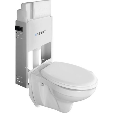 WC suspendu Taurus avec réservoir encastré et bouton Geberit, blanc