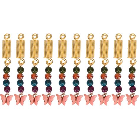 10 Pendentifs Cheveux DIY Métal Blanc Papillon + 20 Rouleaux Ressorts Tresse Accessoires Coiffure 8 (1/5)