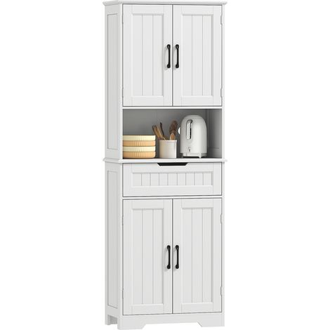 Homcom – Armoire de cuisine 4 portes avec tiroir et étagères réglables – MDF blanc – Dimensions 60x30x172 cm – Rangement optimisé pour cuisines