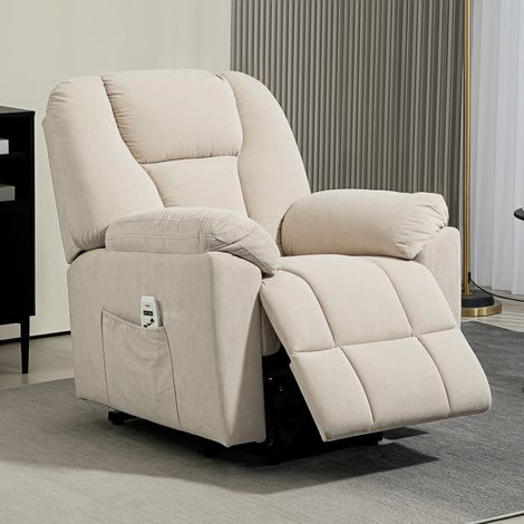 Poltrona reclinabile elettrica con funzione massaggio e riscaldamento, schienale reclinabile, porte USB, telecomando, beige