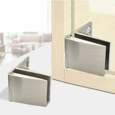 Pair of hinges for frameless glass cellar doors. Side-mounted glass door hinges. Integrated brushed nickel finish. (1/4)
