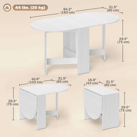 Table de salle à manger ovale pliante blanche vieillie, gain de place, à abattants rabattables, idéale pour la cuisine, la salle à manger ou le salon. (1/5)