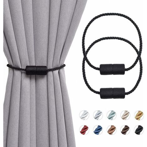 Pack 16 Inch Magnetic Curtain Tiebacks, Handmade Side Rope Holders for Home Office Drapes (Black) MUMU (1/4)