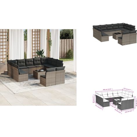 12-tlg. Garten-Sofagarnitur mit Kissen Grau Poly Rattan - Gartenmöbel Set - PE-Rattan Möbel - Outdoor Sofa - Esstisch - Lounge Set (1/3)