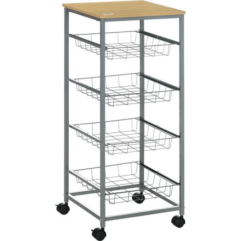 Carro de servicio Carro de cocina con cestas de metal 36,5 x 36,5 x 89 cm Carro de cocina Carro lateral plateado para cocina y comedor