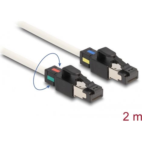 Delock Cable de red RJ45 macho a macho Cat.6A S/FTP con clips de color giratorios de 2 m, blanco