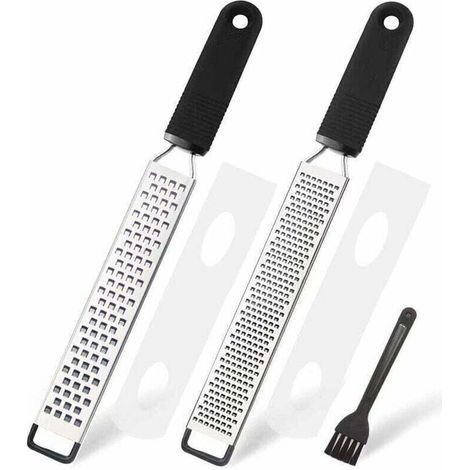 Schneidreibe – Käsereibe, Parmesanreibe, Zitronenreibe – Küchenreibe aus Edelstahl mit Schutzkappe und Silikongriff, schwarz (2-teiliges Set)