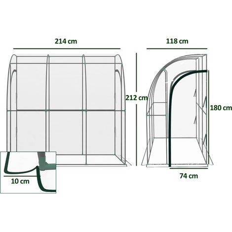 Serre adossée transparente 214x118x212cm, bâche PVC renforcée 2 portes enroulables (1/5)