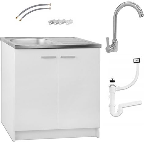 Küchenunterschrank 80 cm - Weiß - mit Edelstahlspüle und Chromarmatur - Elegant und Praktisch (1/5)