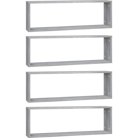 Mensole Cubo Muro  Scaffale da parete  Ripiano a Parete 4 Grigio Sonoma 80x15x26,5 Legno Multistrato (1/5)