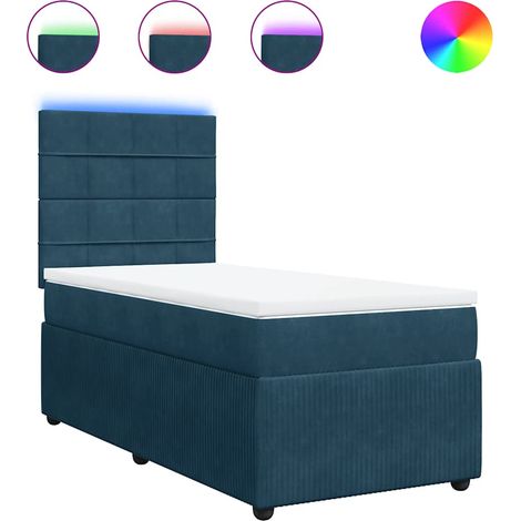 Maison Exclusive - Sommier à lattes de lit avec matelas bleu 90x190 cm velours (1/5)