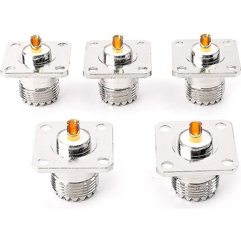 Lot de 5 connecteurs adaptateurs UHF SO239 femelles à bride pour montage sur châssis/plateau, droits (1/4)