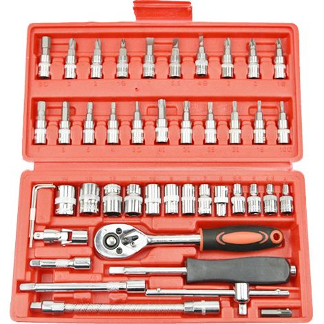 Ensemble de 46 mini-douilles et clés à cliquet miniatures, ensemble de douilles et clés à cliquet métriques 1/4 pouce avec rallonge, ensemble d'outils compacts amélioré pour voiture. (1/5)