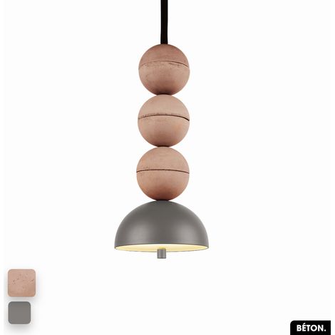 Lampe de suspension en béton - BOSFOR CONCRETE ROSE - GRIS 3 BALLES LED 14W (1/2)