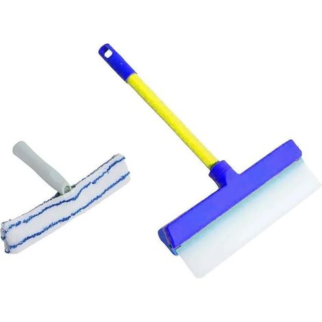 1 Kit de nettoyage, raclette silicone, chiffon microfibre, manche plastique, pour vitres, miroirs, douche (1/5)
